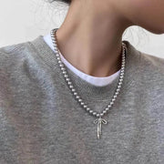 Dây Choker Nơ Thanh Lịch Ngọc Trai Xám