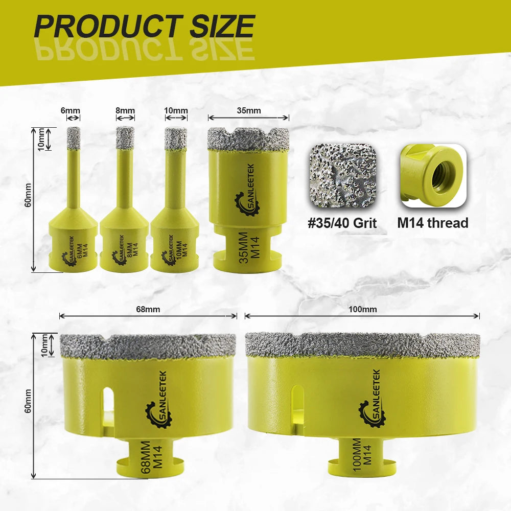 SANLEETEK 35/40/110mm Diamond Hole Saw Drill Core Bits Drill Bits Dry Drilling Ceramic Porcelain Tile Marble Granite M14 Thread