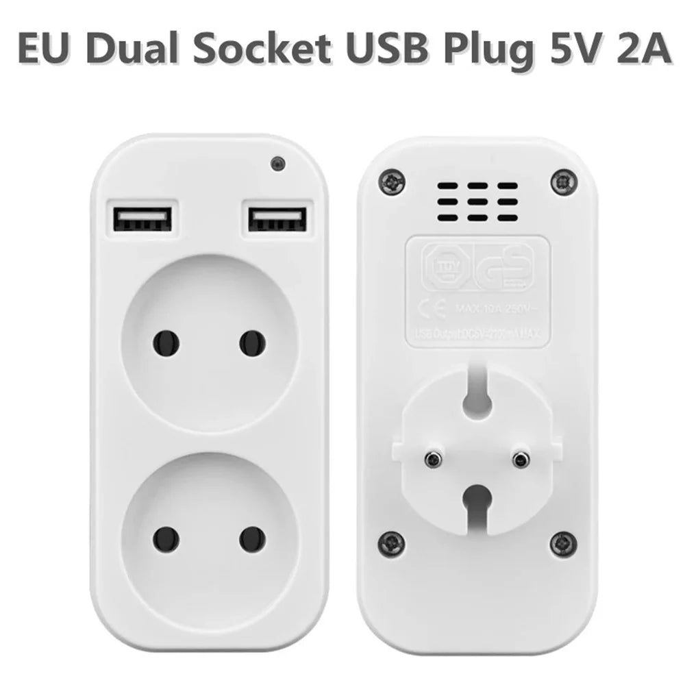 Ổ Cắm Điện EU Đa Năng 2 USB Có Đèn Báo Du Lịch