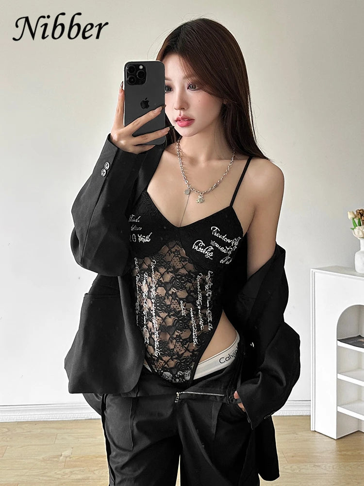 Nibber Patchwork Woman Bodysuit Sling Off Sleeves Skinny Backless Personality Chick Versatile Atmosphere Fashionable Outfits