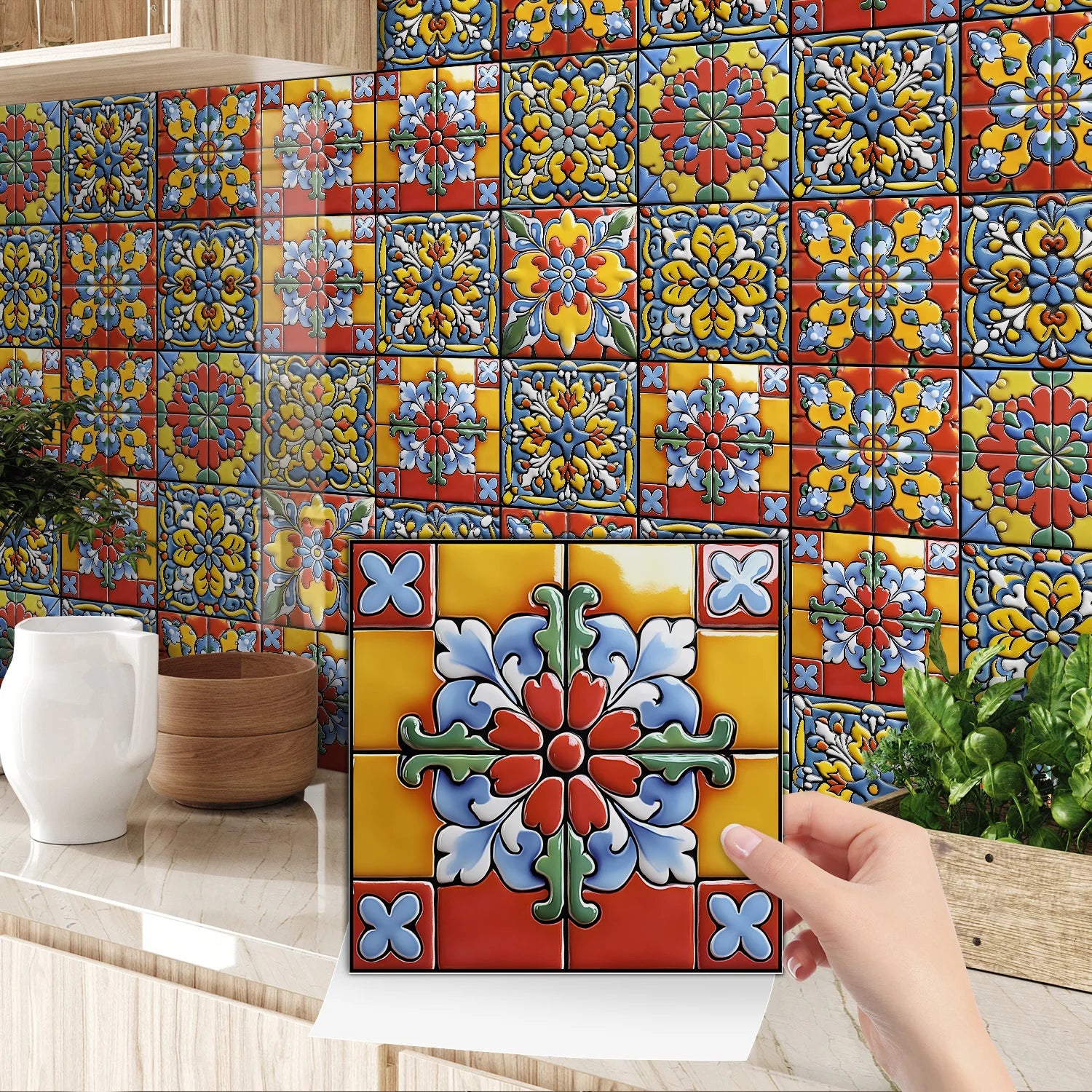 24pcs/Set Self-Adhesive Waterproof Art Wall Stickers For Living Room, Kitchen Oil Resistant Tiles Stickers For Room Decor Decal