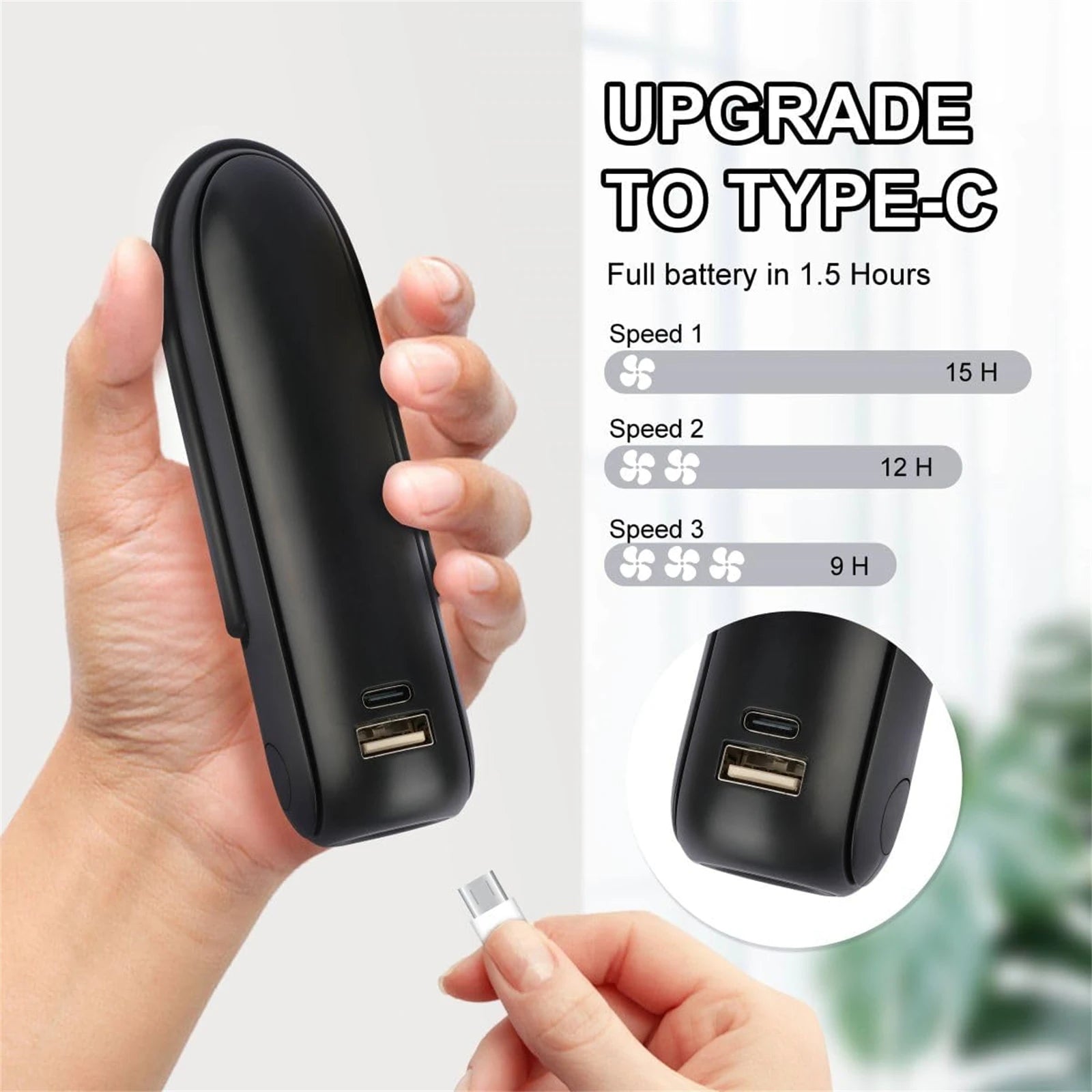 Mini Fan Handheld, 3 Speeds Handheld Fan, 3 in 1 Portable USB Fan with Flashlight Power Bank, for Travel, Home, Women, Makeup