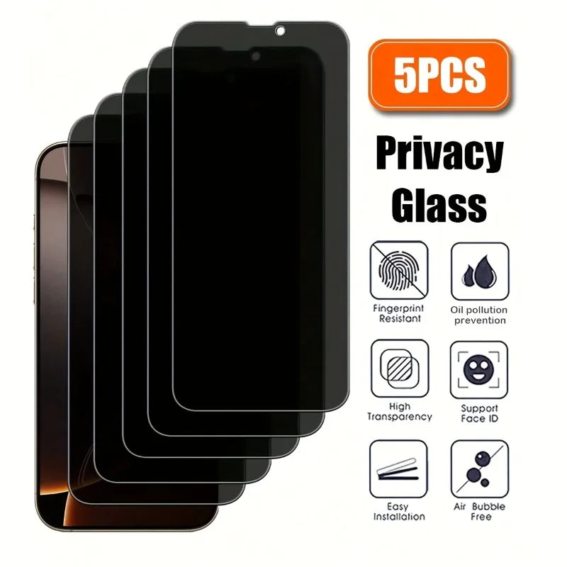 5Pcs Privacy Screen Protectors for iPhone 16 15 14 13 12 11 Pro Max 12 13Mini Protective Glass for iPhone 7 8 XR XSMAX Glass