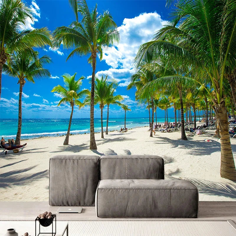 Custom 3D Photo Wallpaper Seaside Coconut Tree Beach Scenery Wall Mural Wall Paper For Living Room Papel De Parede 3D Paisagem