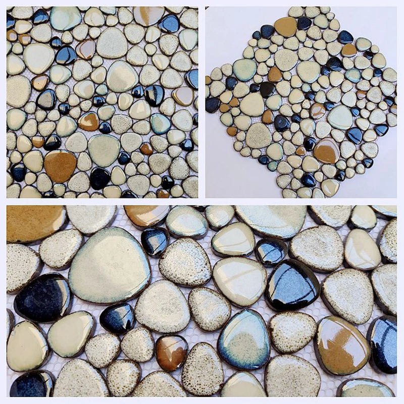 30x30cm Ceramic Pebble Mosaic Tiles Spa Pools Fish Ponds Bathrooms Anti-skid Wear-Resistant Floor Wall Decor Easy Cut Mesh Base