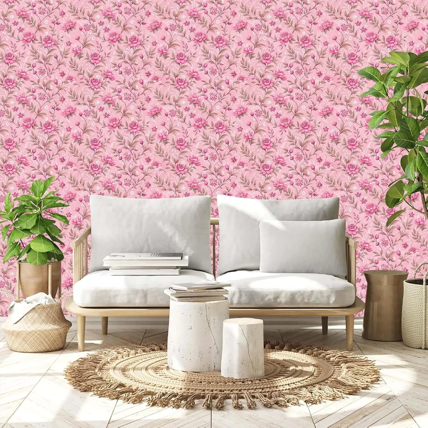 Giấy Dán Tường Hoa Hồng Dính Tạm Chống Nước 50cm