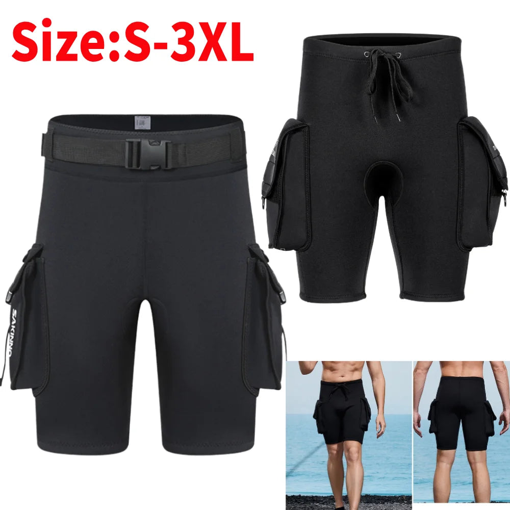 3mm Neoprene Wetsuit Tech Shorts with Pockets Unisex Surfing Trunks Keep Warm D-Ring Buckle for Diving Equipment Accessories