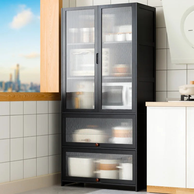 Multi-function kitchen cabinet: Dish rack, microwave, convenient storage