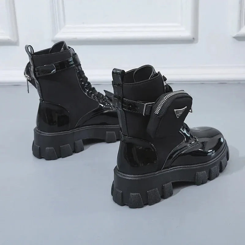 Women's Fashion Boots Thick Sole Round Toe with Small Bag