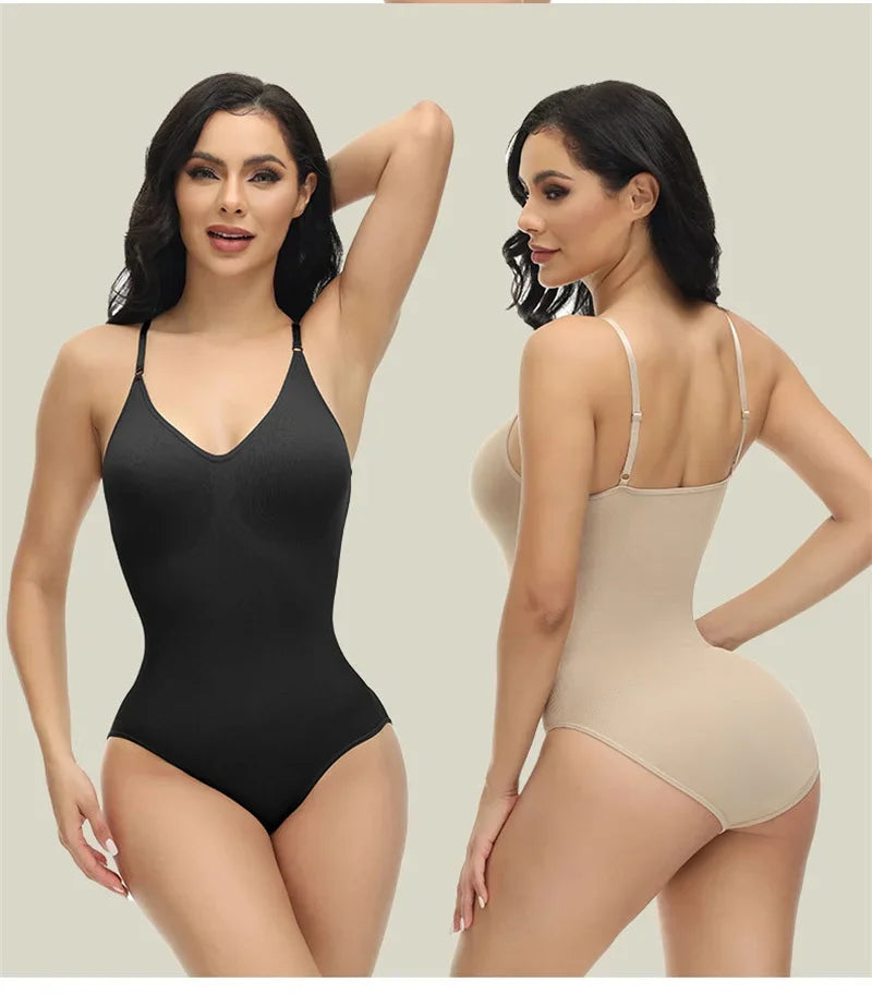 Compression Bodysuit V-neck Slim Straps Ultra-thin Open Back
