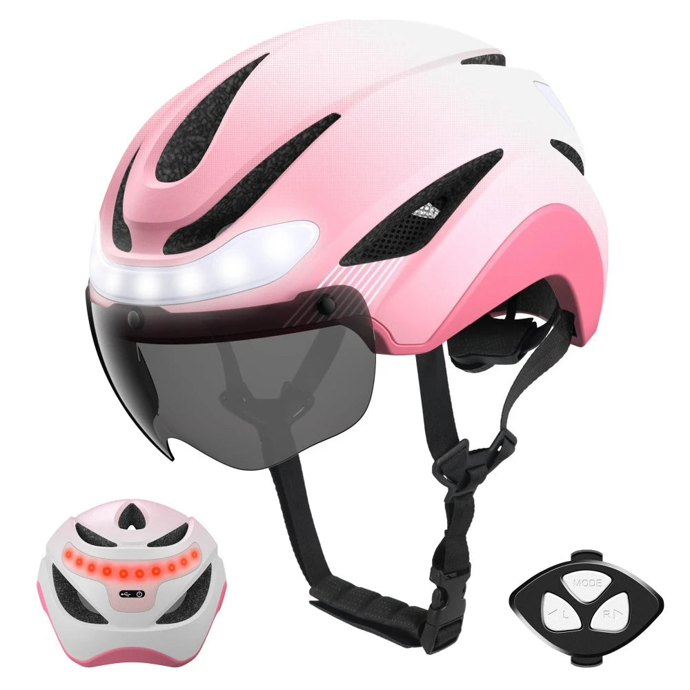 Bicycle Helmet with LED Lights, Magnetic Glasses, Turn Signals