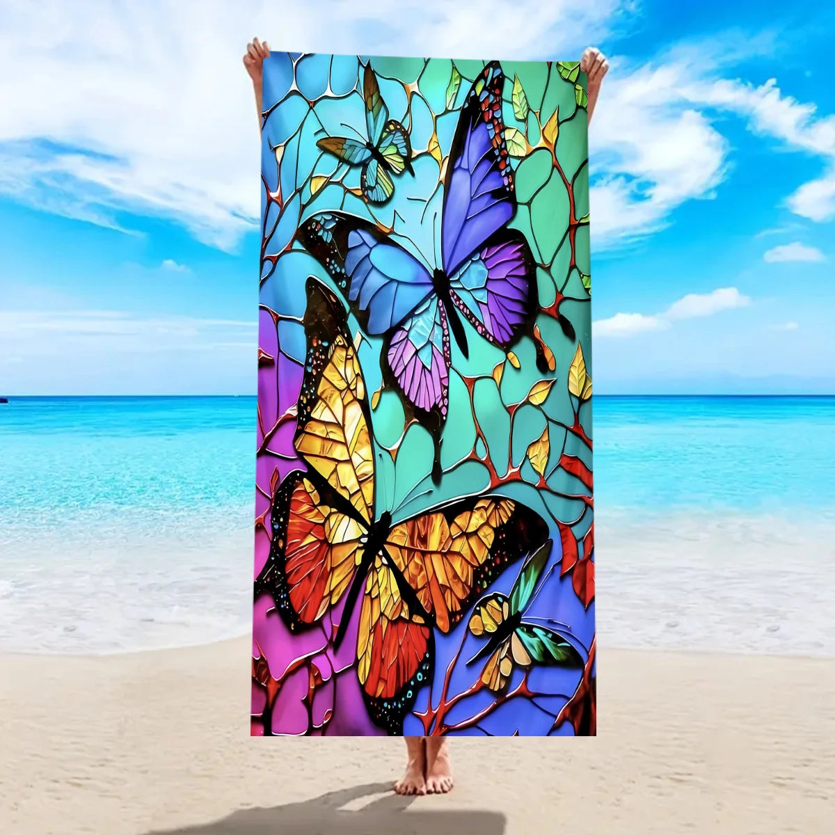 Khăn Biển Đa Năng In Bướm Hoa Sợi Siêu Mịn 1 Chiếc