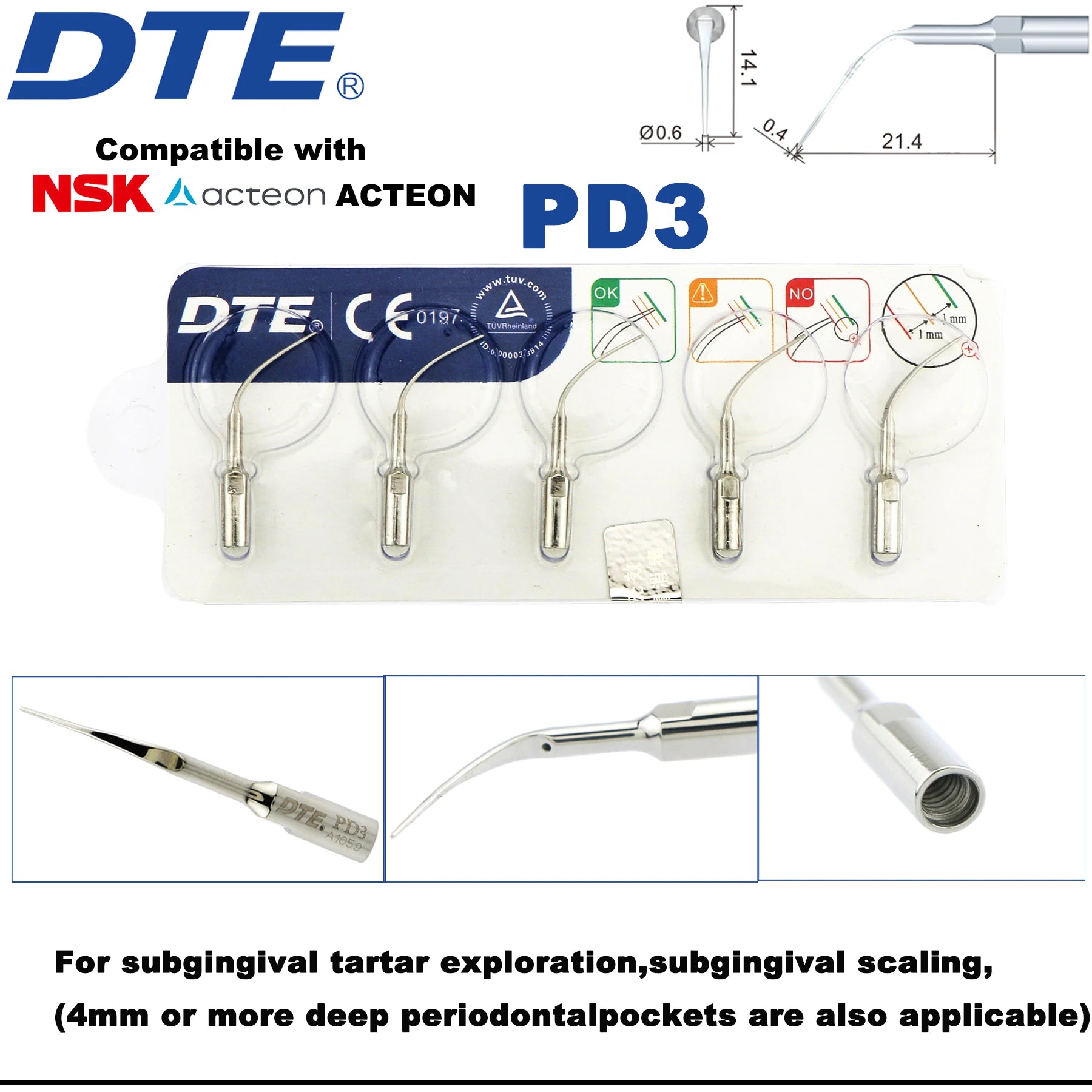 Đầu Tip Siêu Âm DTE Woodpecker Cho Máy Cạo Vôi Răng