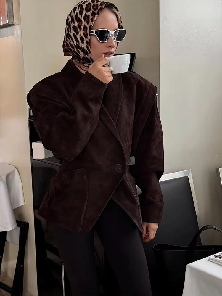 Áo Khoác Nữ Thu 2025 Thời Trang Suede Tay Dài