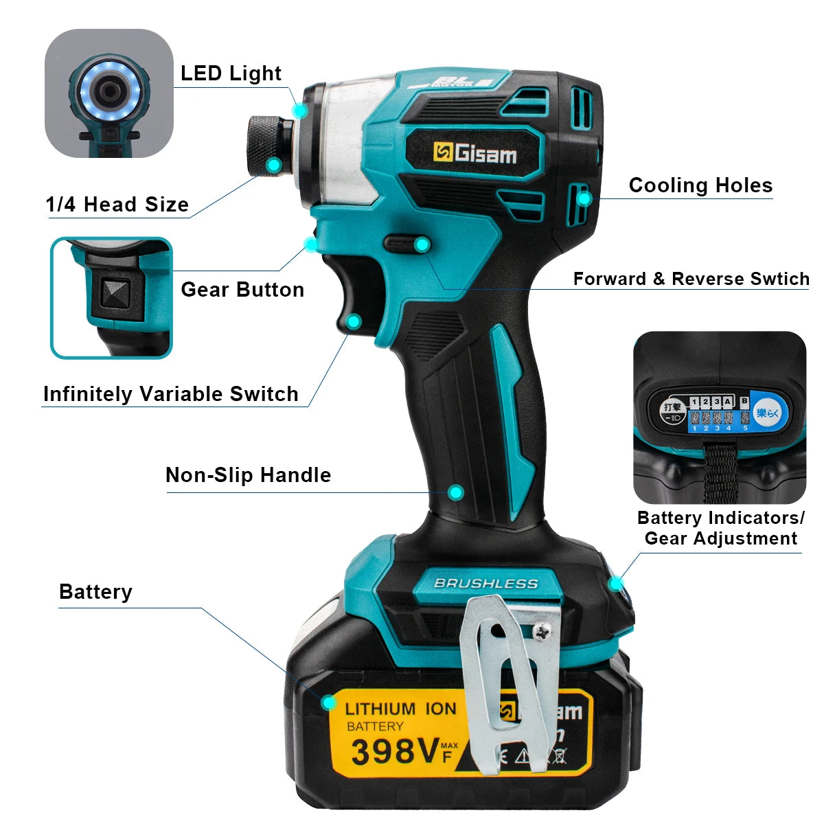 688N.m 1/4'' Brushless Electric Screwdriver Cordless Screwdriver Electric Drill Impact Driver Kit for Makita 18V Battery Battery