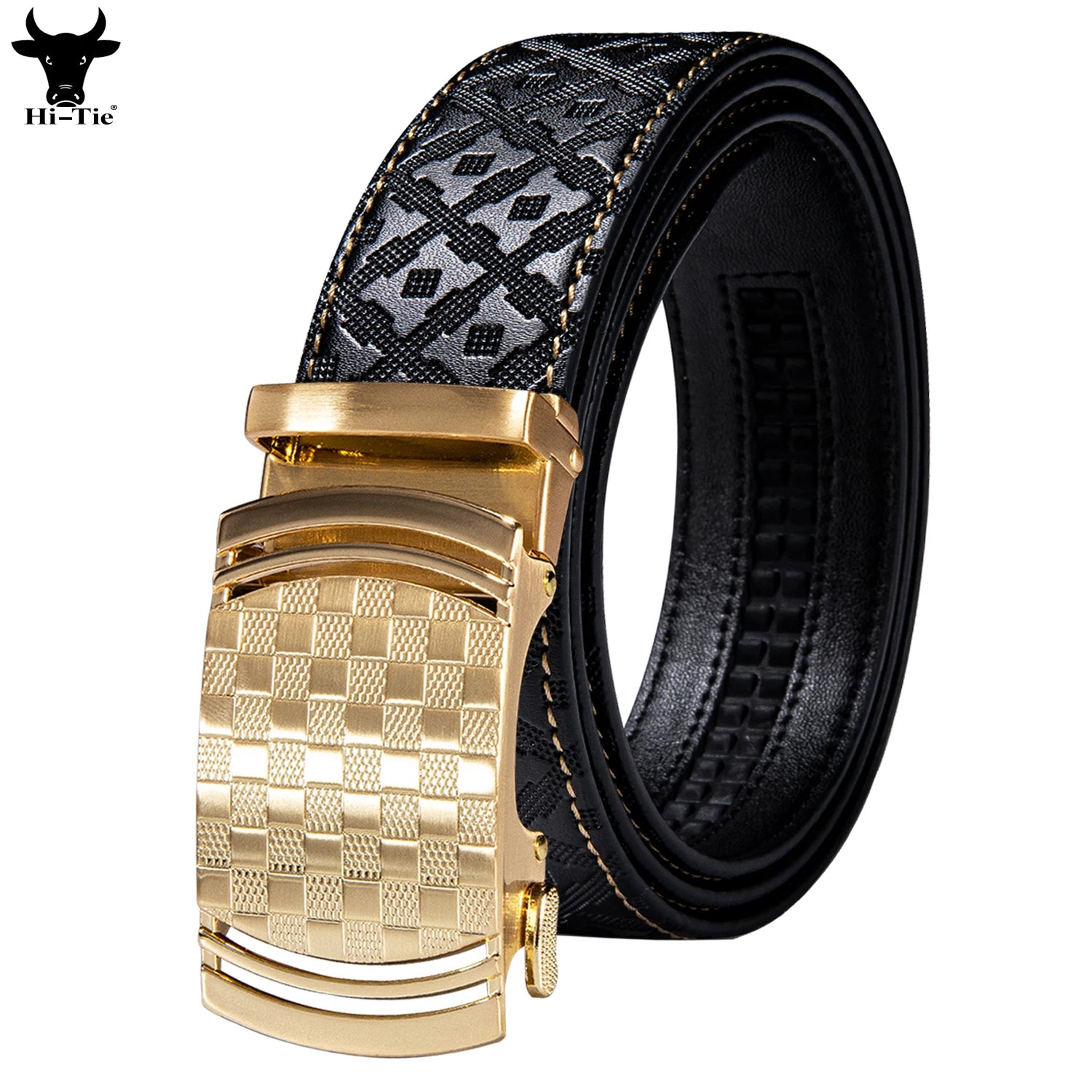 High quality black cowhide men's belt with automatic buckle 130cm