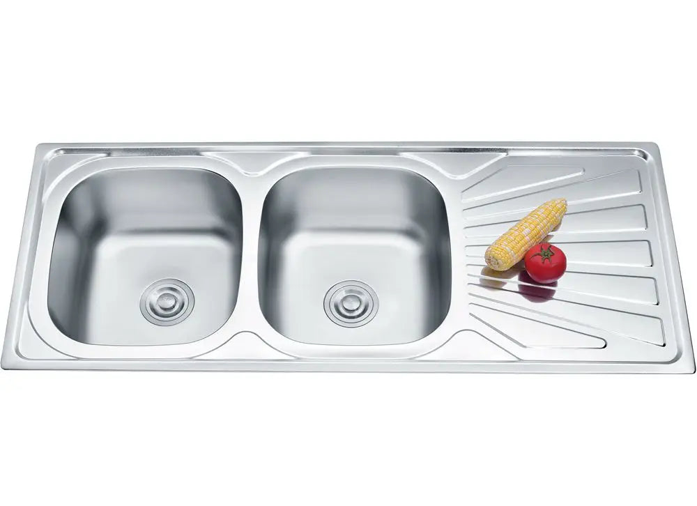 Modern Double Bowl Kitchen Bathroom Sink Mini Family Farmhouse Stainless Steel Washing Basins with Drainboard for Apartments - Daisan Mart