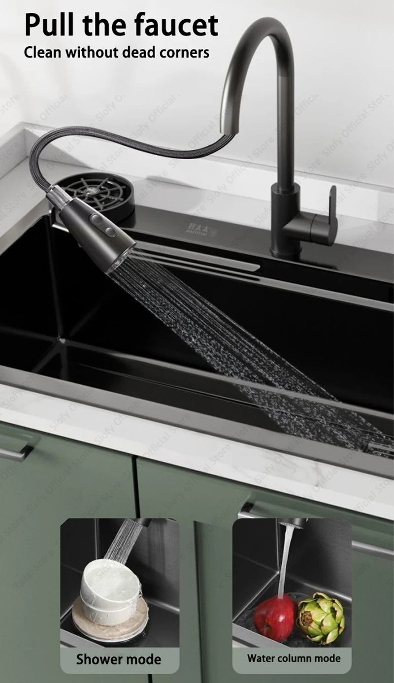 Multifunctional Kitchen Sink Large Capacity Single Bowl Stainless Steel Sink Vegetable Workstation With Faucet Drain Accessories - Daisan Mart