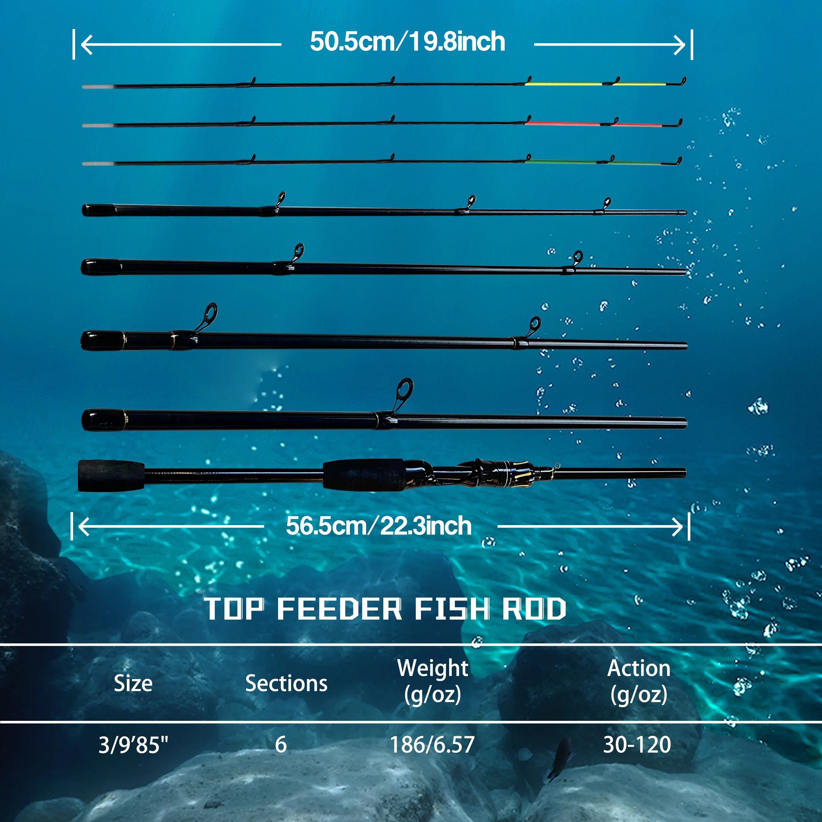 Cần Câu Feeder 3m 6 Khúc, Sơn Đen, 3 Ngọn Đổi Tông