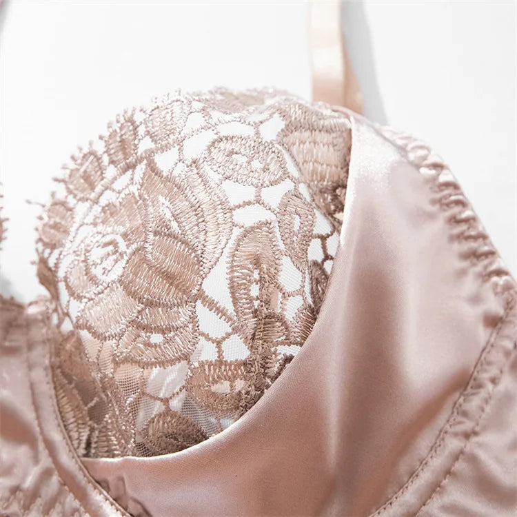 Luxurious Satin Floral Embroidery Lingerie Set 50 Characters