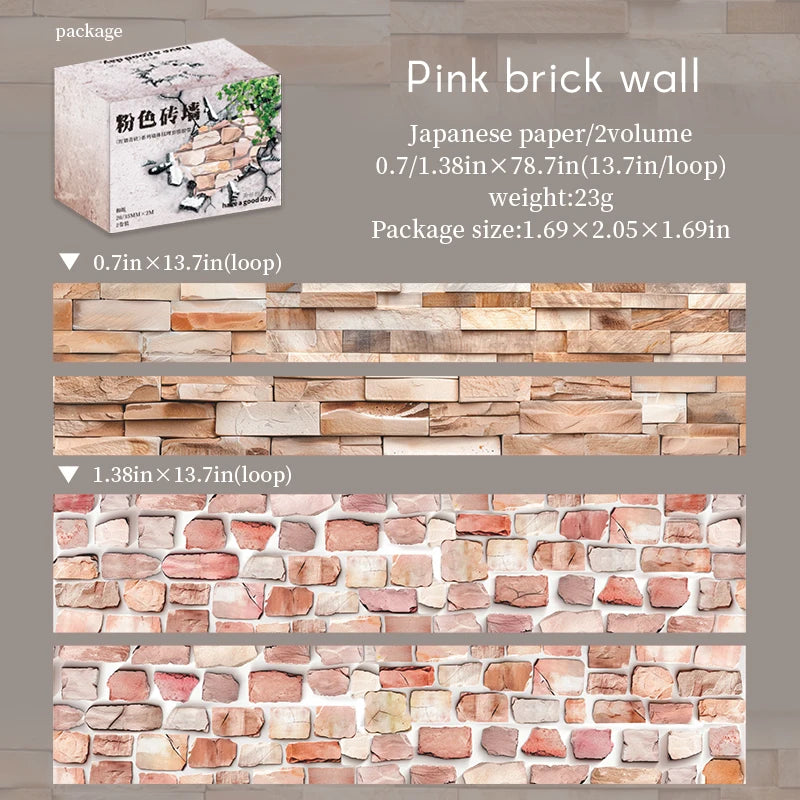2roll/bag Wall Tile Texture Washi Tape Box House Garden Landscaping Tape Stationery DIY Ledger Phone Case Notebook Decoration