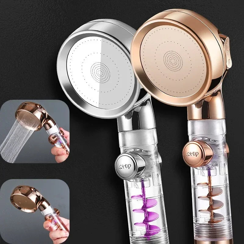 Handheld Turbocharged Pressure Shower Head 3 Modes Propeller Turbo Showerhead for Detachable Rainfall Spray and One-Touch Switch