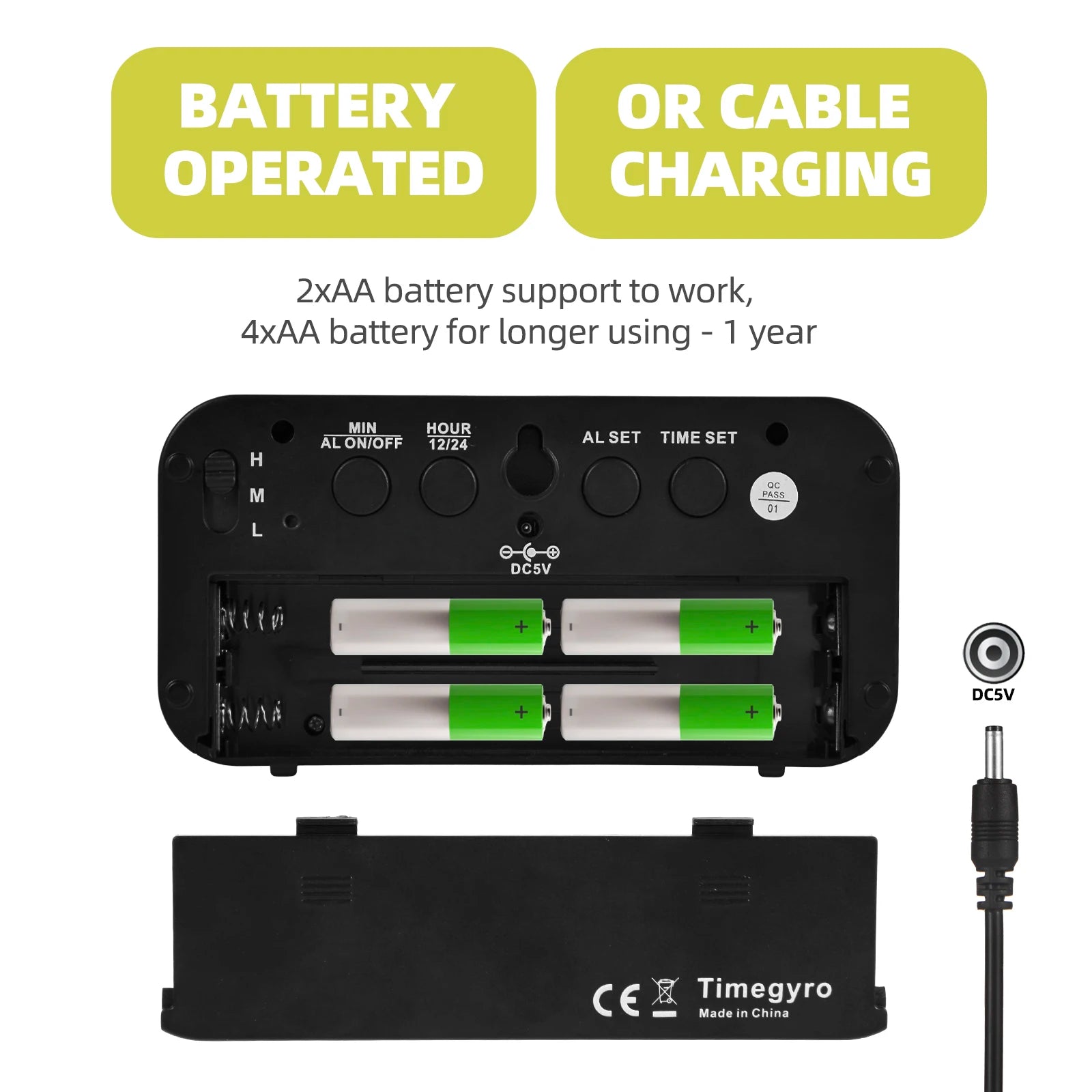 Đồng hồ báo thức mini đa năng, pin & cáp, sáng tùy chỉnh