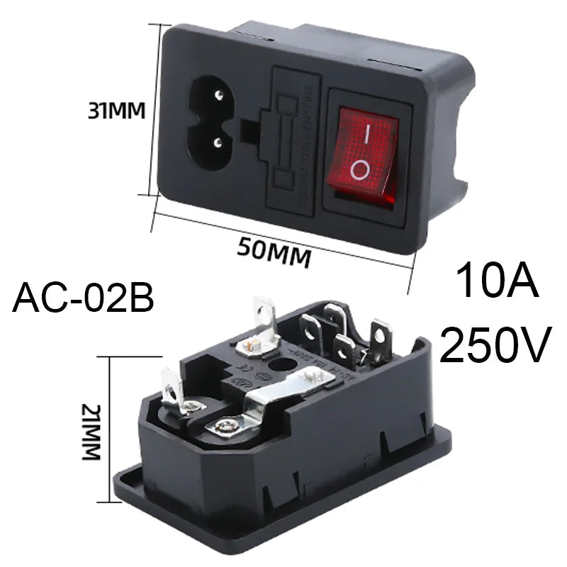 IEC320 C14 3 Pin Power Socket with LED Switch 250V