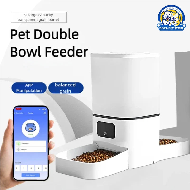 New 6L automatic pet feeder with adjustable camera and cat food intelligent back-to-back feeding machine