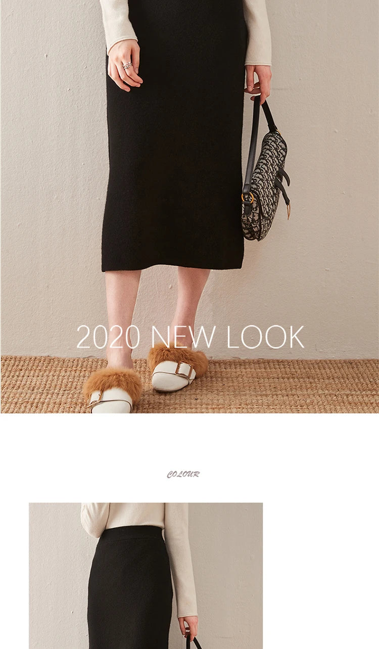 Chân váy len dạ cạp cao dáng ôm thu đông nữ