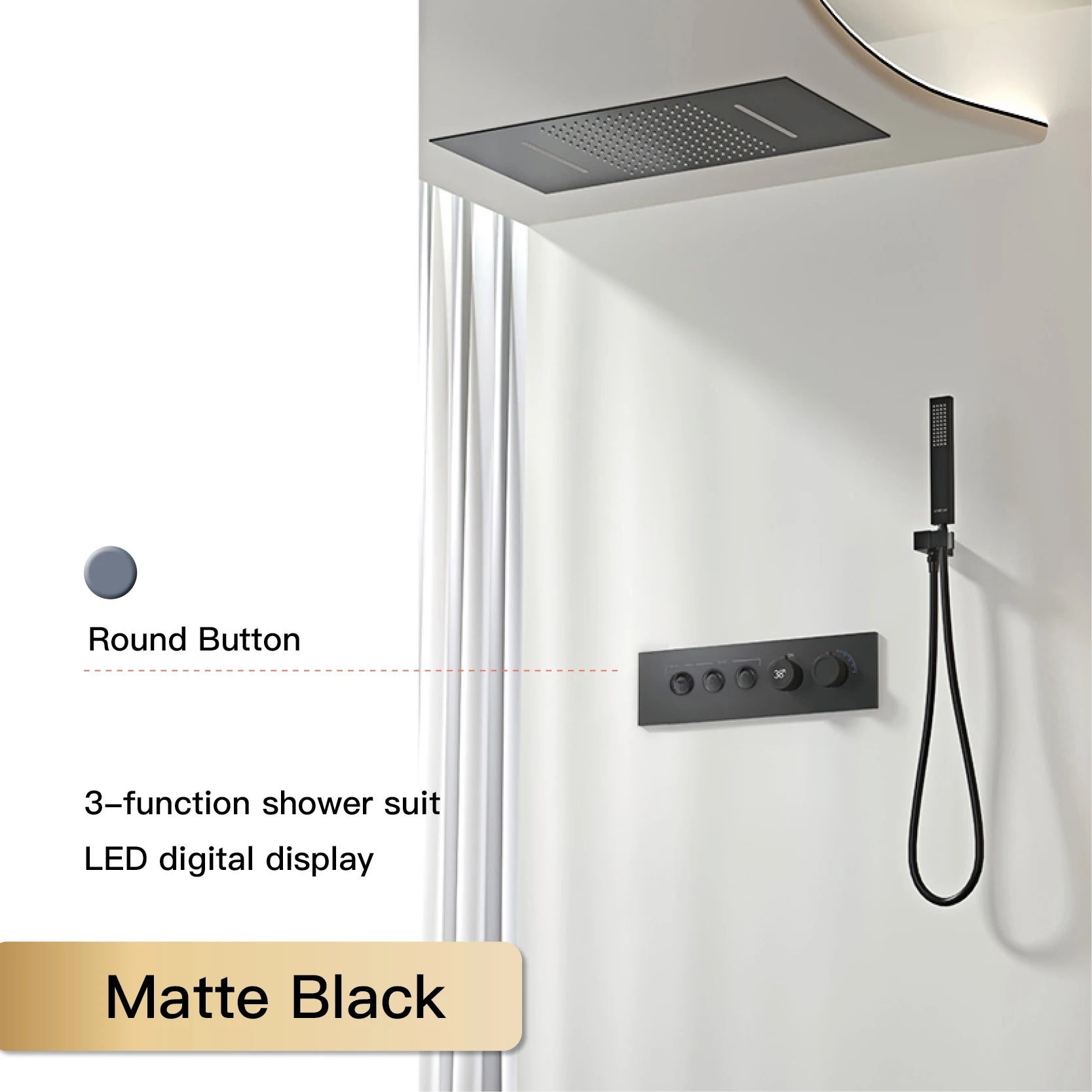 Vòi Sen Đen Cao Cấp LED Hiển Thị Số 4 Chức Năng