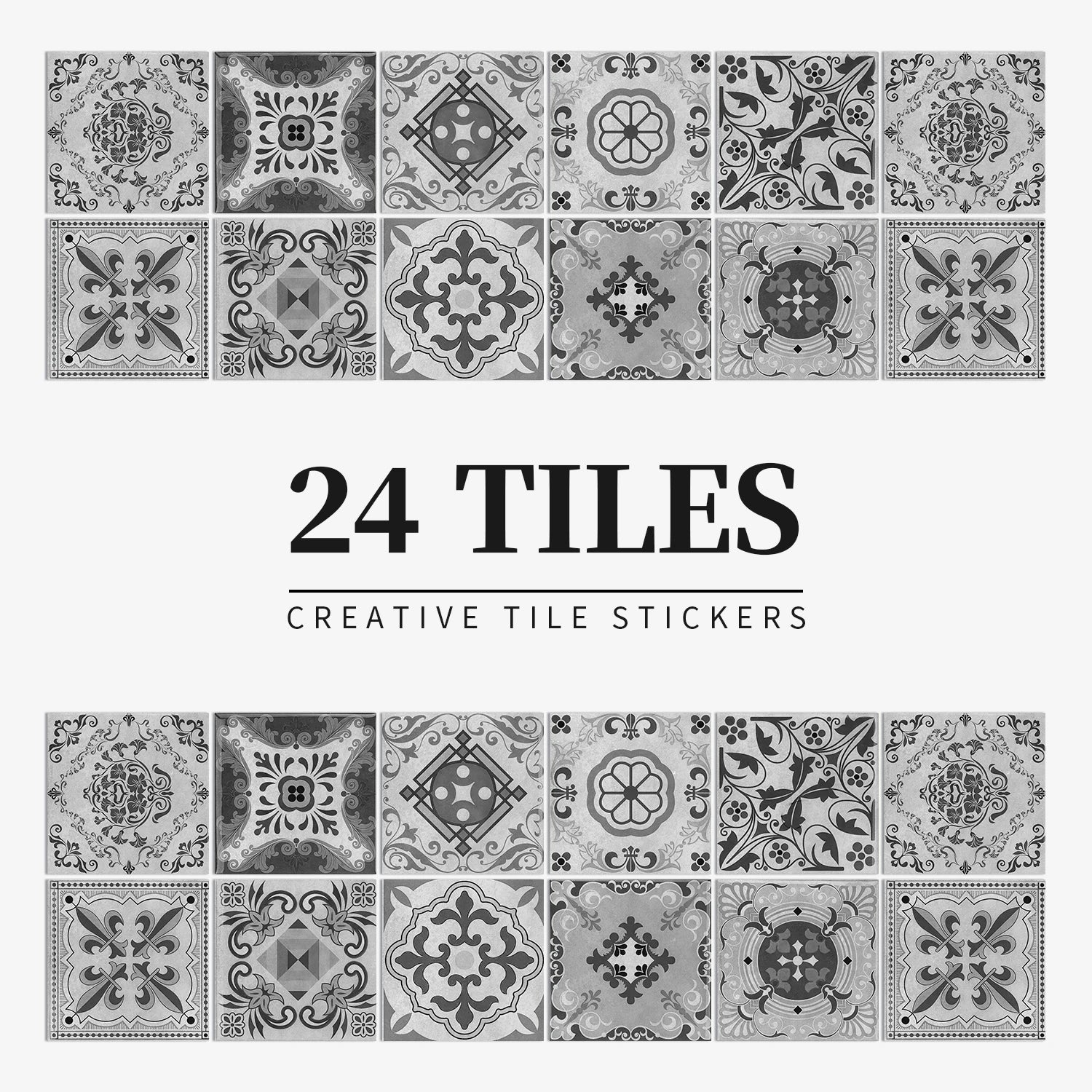 24Pcs European retro style Art Tile Wall Stickers With Self Adhesive Removable Bathroom Kitchen Waterproof Pvc Decal Wallpaper