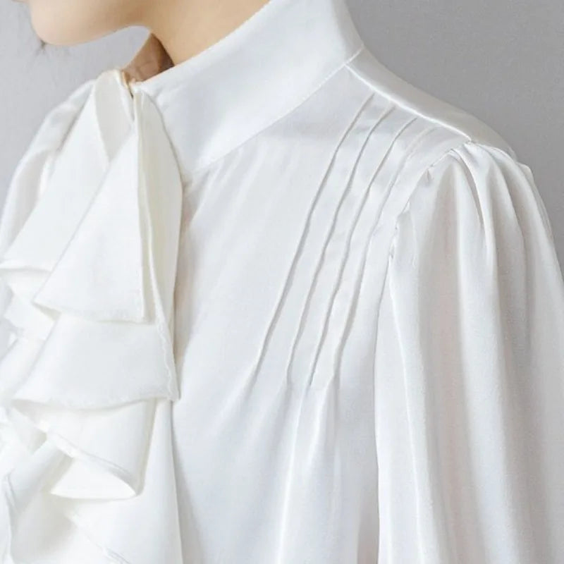 Office Lady Shirts for Women White Elegant Clothing All-match Fashion Korean Style High Street Chic Long Sleeve Spring Autumn - Daisan Mart