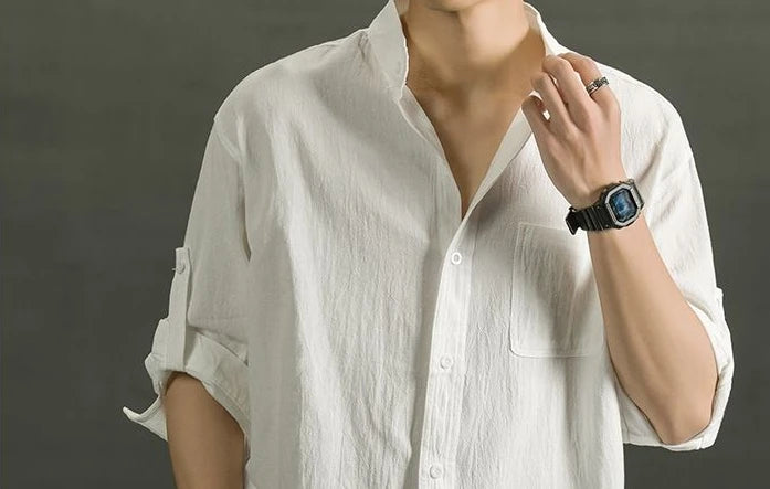Áo Sơ Mi Trắng Nam Linen Cotton Ngắn Tay Thời Trang - Daisan Mart