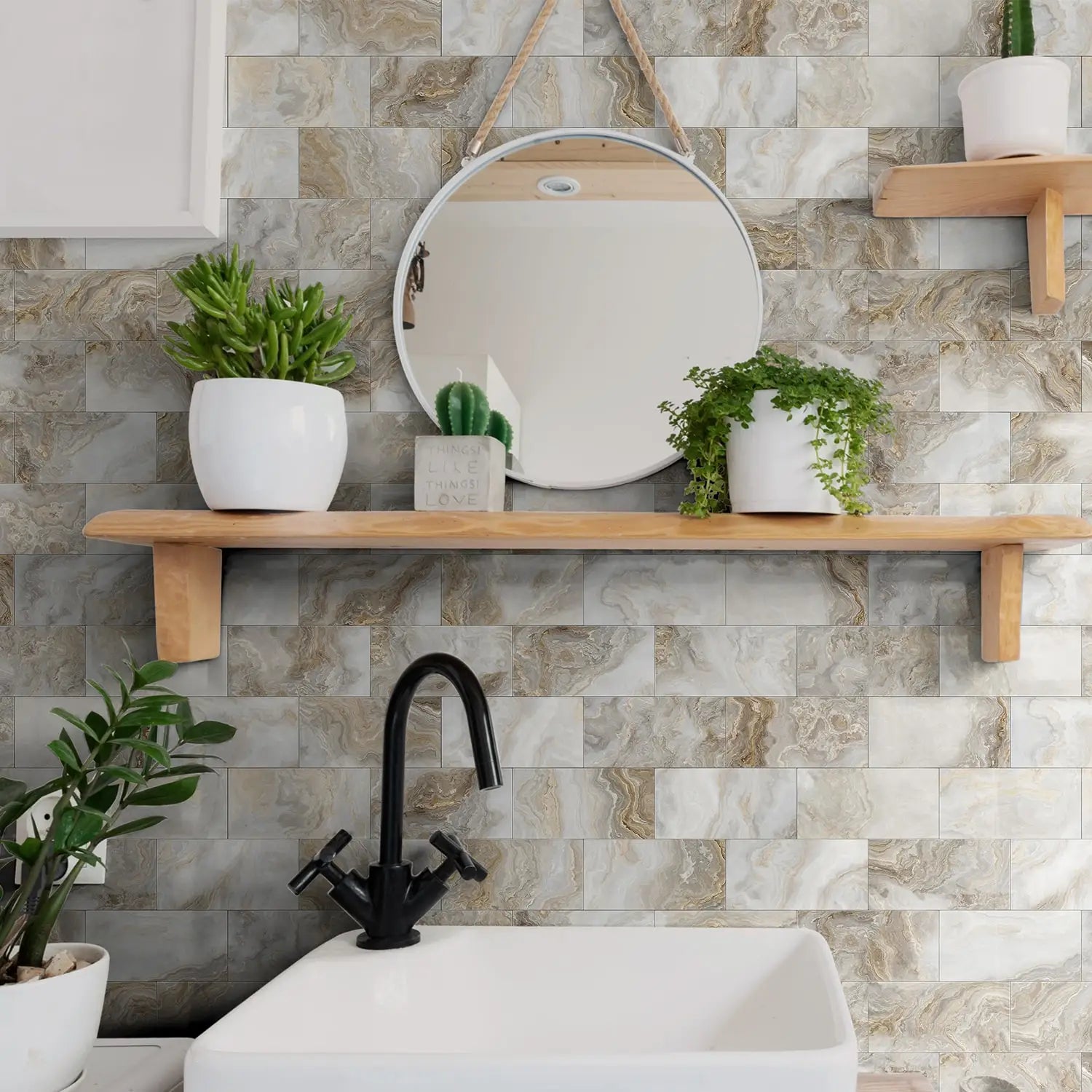 Set of 16 Waterproof Stone Pattern Foam Wall Stickers for Kitchen