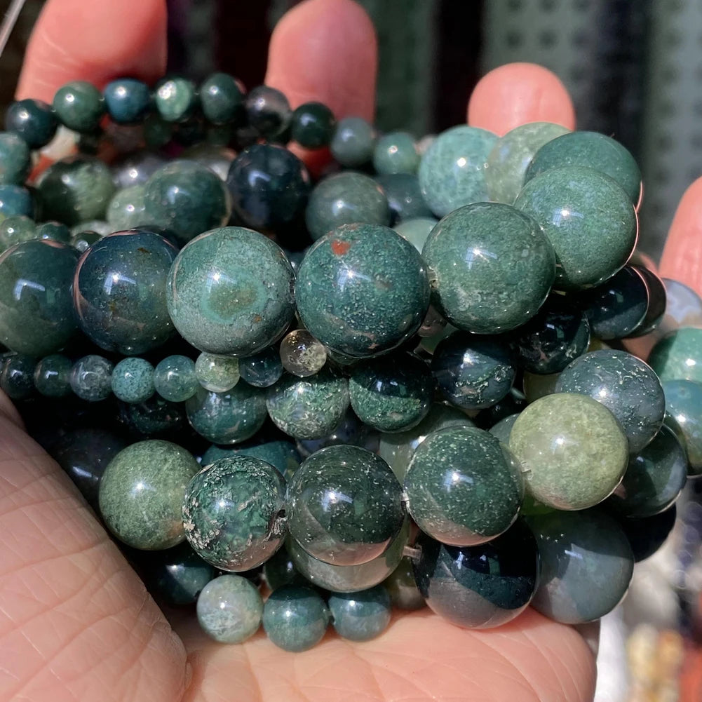 Natural moss agate beads 4-12mm for bracelets
