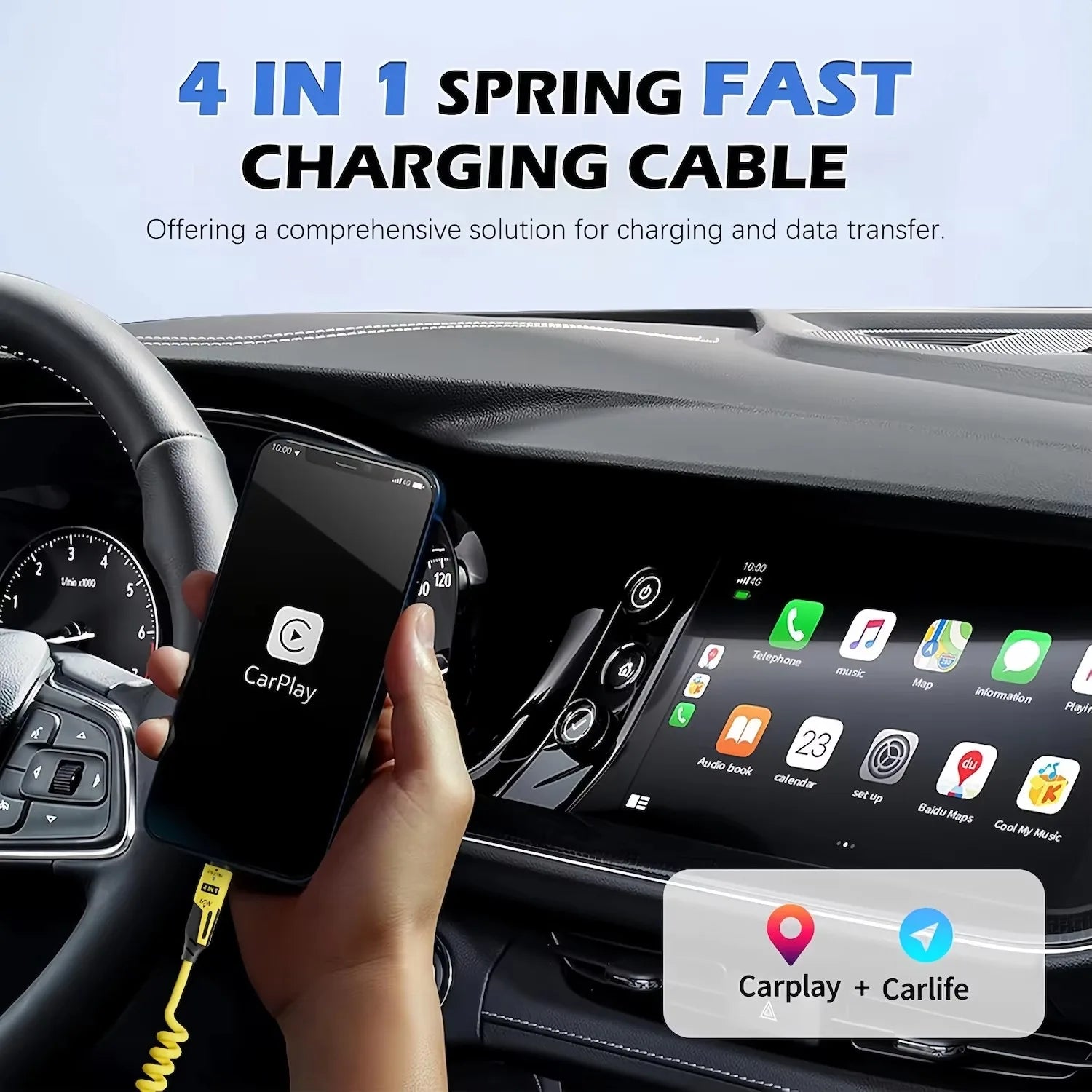 Cáp Sạc Nhanh 4in1 65W Lò Xo Đa Năng Cho Ô Tô