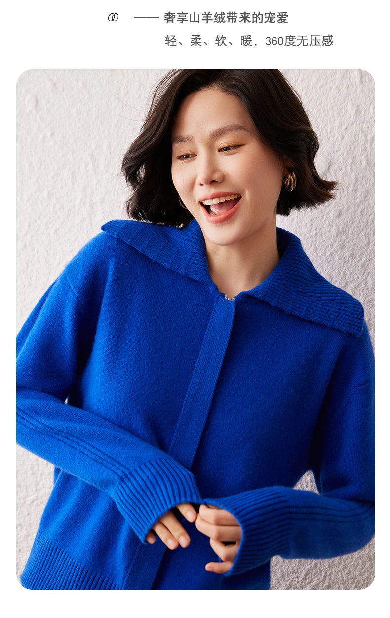 Áo Khoác Len Cashmere Nữ Cổ Bẻ, Dáng Rộng, Ấm Áp - Daisan Mart