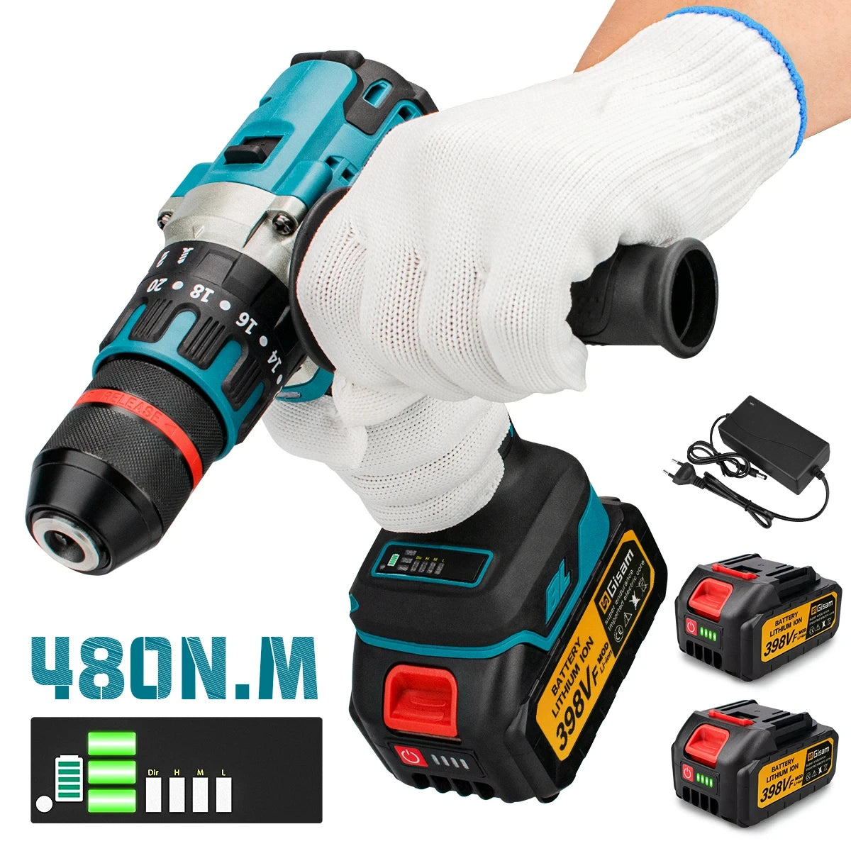 Brushless Electric Impact Drill Ice Breaking Fishing Cordless Screwdriver Rechargeable Battery Hand Drill Power Tools 13MM 480NM