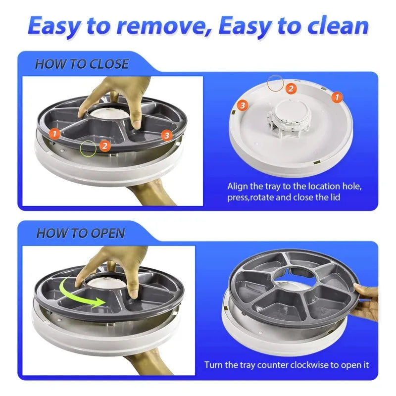 Automatic Feeder Pet Dog Round Timing Feeder 6 Meals 6 Grids Cat Dog Electric Dry Food Dispenser 24 Hours Feed Pet Supplies - Daisan Mart