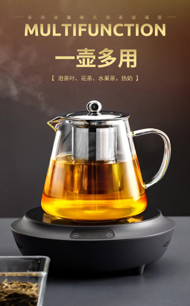 HMLOVE Heat Resistant Glass Teapot With Stainless Steel Tea Strainer Infuser Flower Kettle Kung Fu Teawear Set Puer Oolong Pot