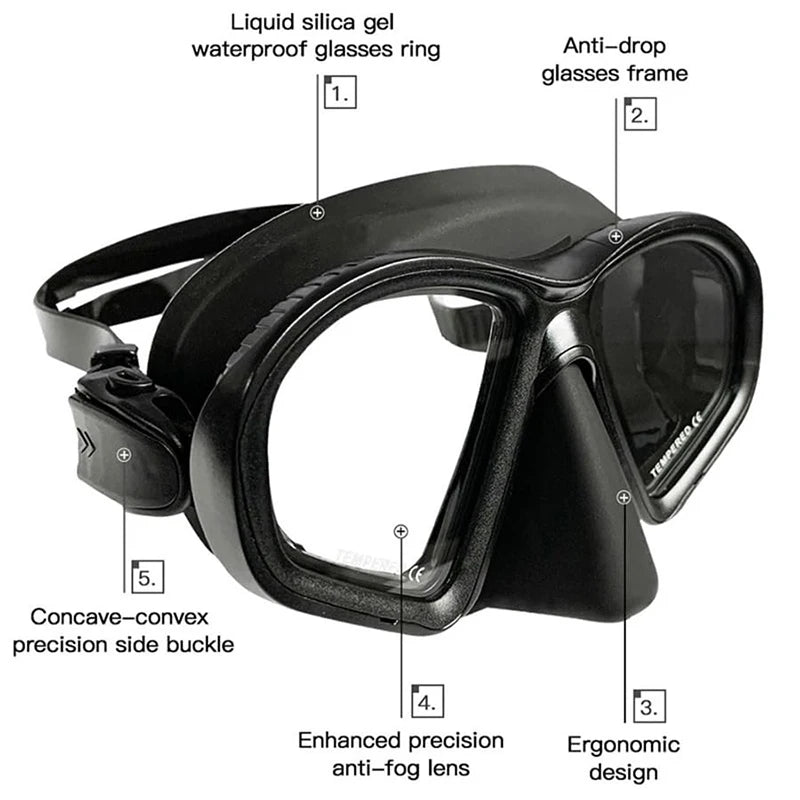 Professional Wet Low Volume Freediving Mask, Tempered Glass dive Mask, J-Type Diving Mask, Snorkel Set,buceo,수영,스노클링,마스크
