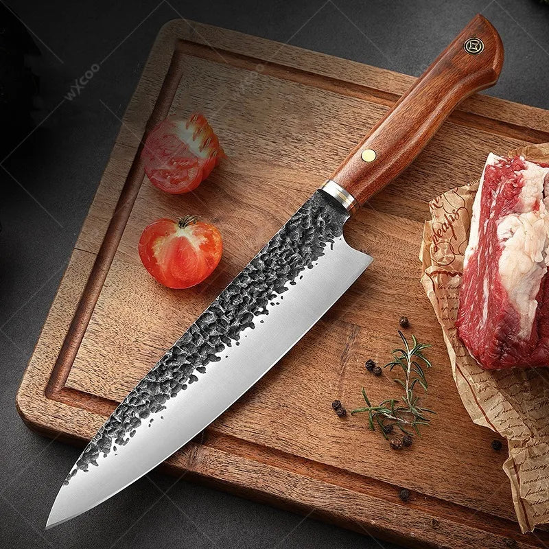 5CR15MOV Steel Chef Knife Set with Wooden Handle Forged Meat Cleaver Japanese Santoku Knife Kitchen Knife Storage Bag - Daisan Mart