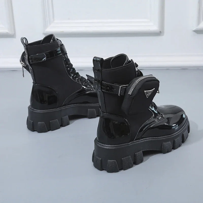 Women's Fashion Boots Thick Sole Round Toe with Small Bag