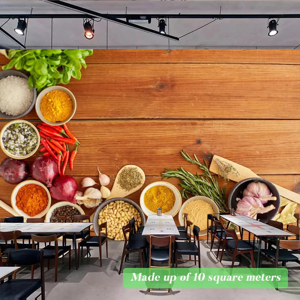 Custom Size Mural Wallpaper 3D Grilled Steak Pizza Shop Donuts Wall Painting Restaurant Cafe Modern Kitchen Spices Wall Papers