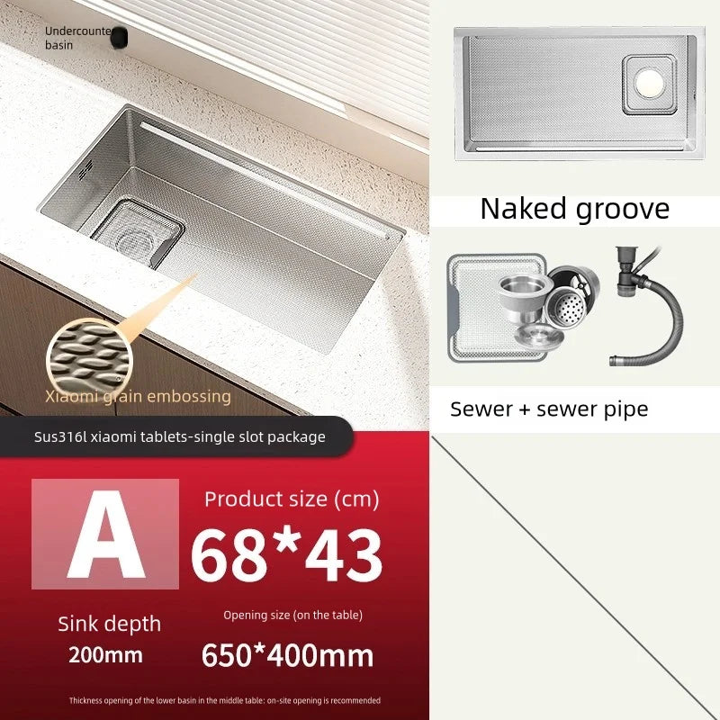 316L Stainless Steels Kitchen Sink Scratch and Grease Resistant Large Single Slot Household Left Right Mount Undermount Basin - Daisan Mart