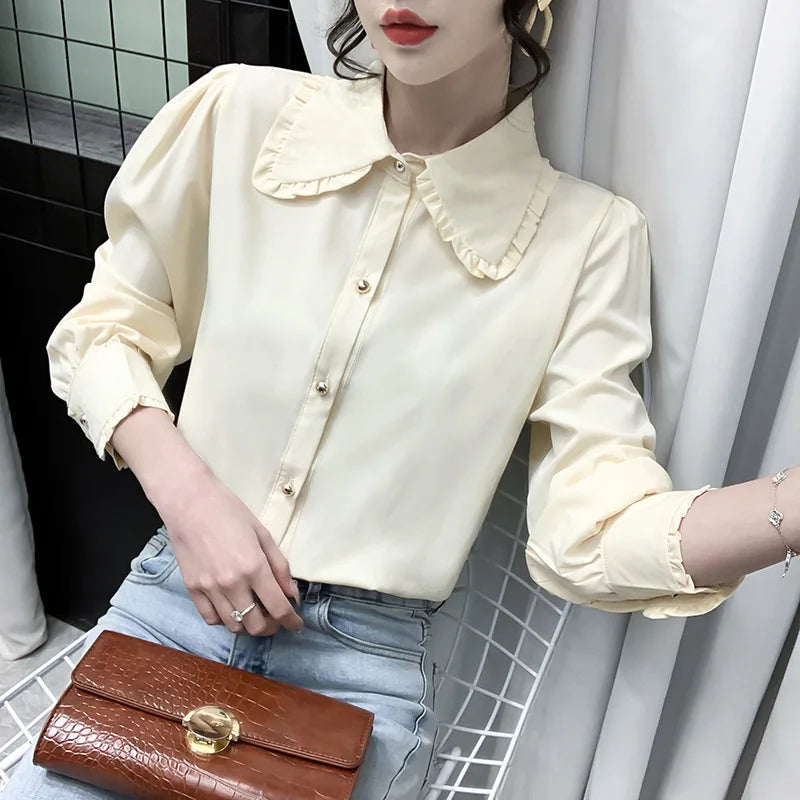 Elegant Women Shirts Woman White Shirt Long Sleeve Blouse Office Lady business Shirts Button Solid Women work Blouses Top NS5961