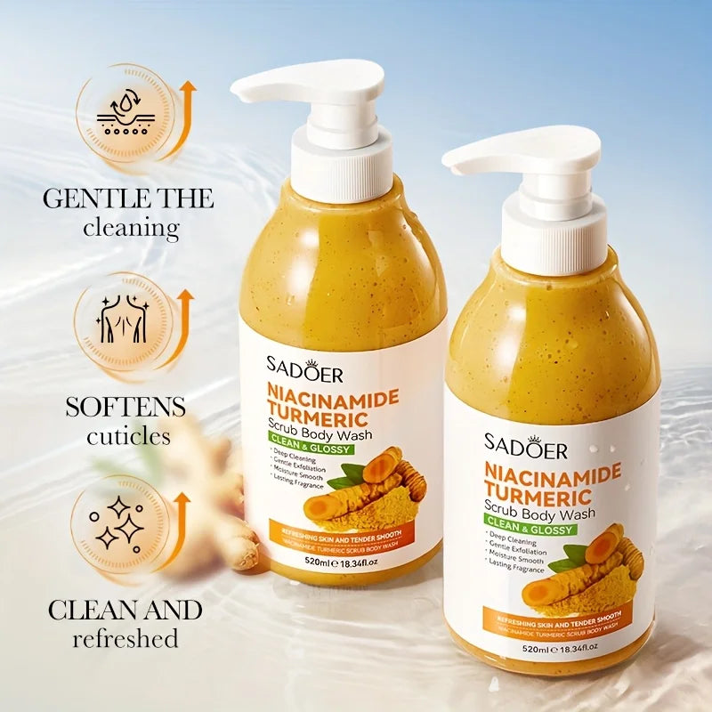 520Ml/Bottle Niacinamide Turmeric Scrub Shower Gel, Rich in Ingredients Such as Niacinamide and Turmeric Extract, with a Smooth and Delicate Scrub, Rich Foam, Gentle Bathing, Cleans Sweat and Other Dirt and Dead Skin Cells on