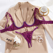 Women Lingerie Ultra Sexy Open Bra Thong Sets Delicate Lace Underwear Hollow Ultrathin Exotic Sets Crotchless Erotic Lingerie