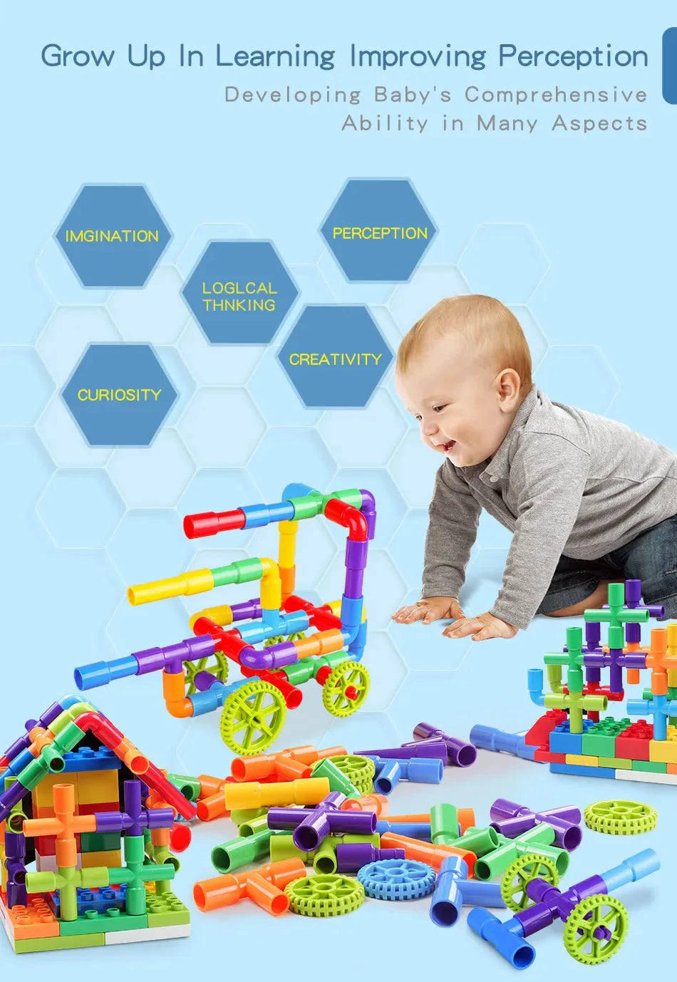 DIY Water Building Blocks Toy Educational Pipe Sensory STEM Kit Constructions Creativity Tube Blocks Pop Building Block Kids Toy